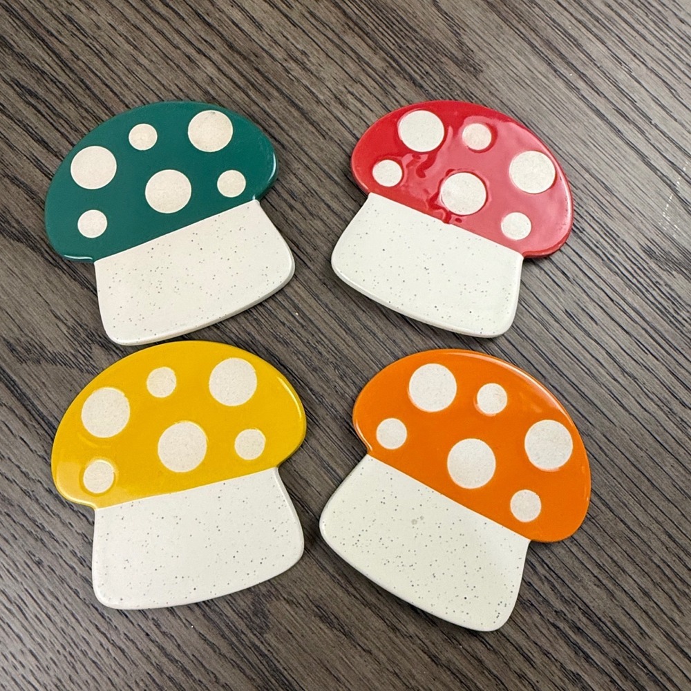Ceramic Mushroom Coasters Set of 4 Colorful Toadstool Cottagecore Home Decor